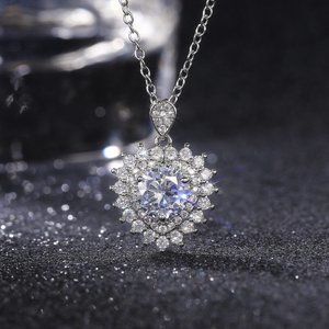 💥 Heart Full CZ Diamonds 925 Silver Plated Heart Necklace for Women, EVGG1107